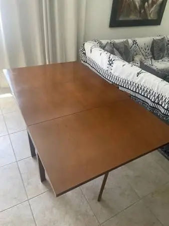 Mid Century Modern Space Saver Minimalist Drop Leaf Table with storage