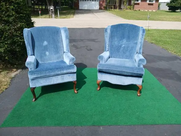 Blue Velour Wingback Chairs $20 each must take both