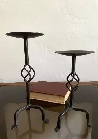 Vintage Mid-Century Wrought Iron Twisted Pillar Candle Holders