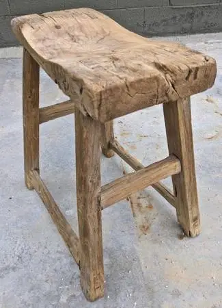 Unique Primitive Handmade Wooden Stool VERY well made Solid hardwood