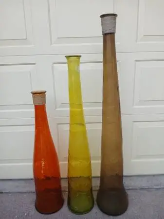 3 LARGE GLASS BOTTLES FOR DECOR