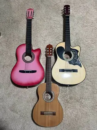 3 Beginner Acoustic Guitars, 2 3/4 size & 1 1/2 Size, CRESCENT, Oscar & Bridgecr