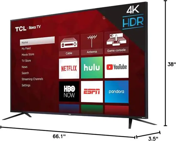 75 inch TCL Roku 75S425 4K TV has feet and a wall mount but has lines