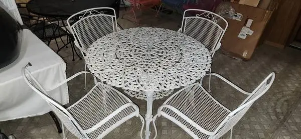 Vintage Heavy Cast Patio Table & 4 Chairs