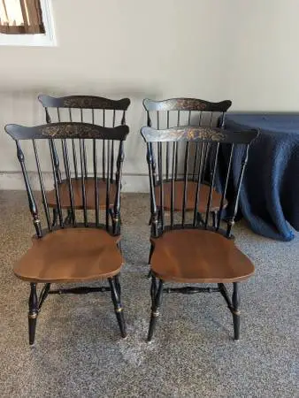 FOUR SIGNED HITCHCOCK EIGHT SPINDLEBACK CHAIRS