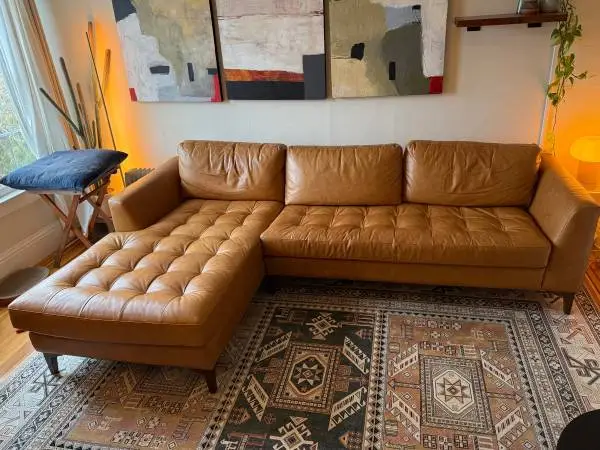 Leather Sectional Couch, 114”