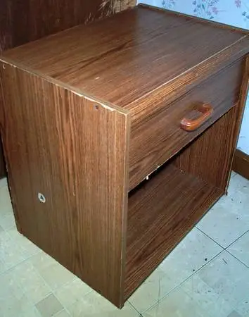 END TABLE Storage Shelf Night Stand with Drawer Wood Grain Furniture