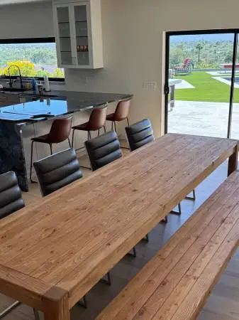 Large Farmhouse Dining Table +Bench INDOOR / OUTDOOR SEATS 10-12!!