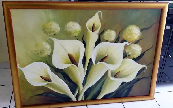 Gorgeous Calla Lilly Canvas Oil Painting w/Gold Frame