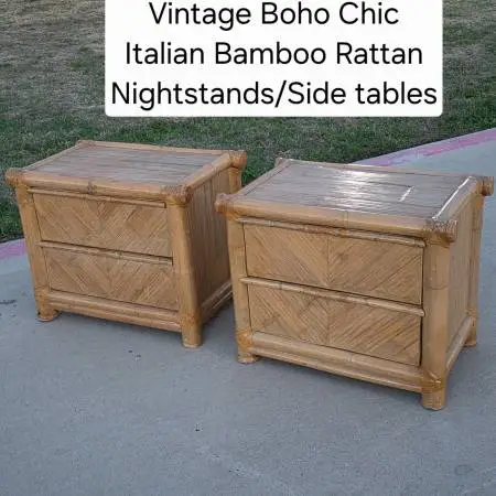 Pair Vintage bamboo and rattan nightstands