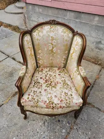 Exquisite French Louis XV Style Oak Wood Chair Armchair Floral 1880s
