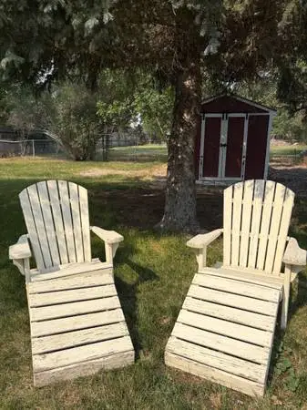 1960s Vintage White Paint Adirondack Chairs & Footstools Set of 2