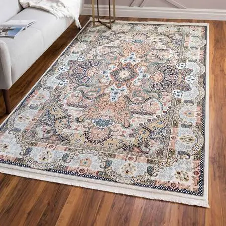 SCANDNIVIAN design area rug with fringes-5.3ft x 8ft