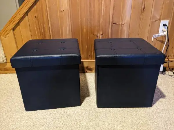 Blue Folding Collapsible Storage Ottomans with Serving Tray (2 pcs)