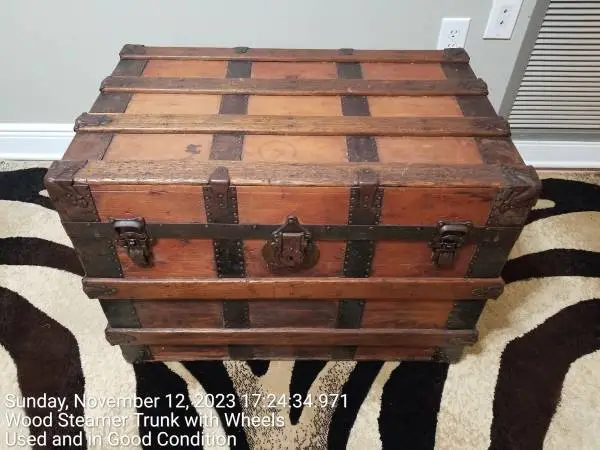 Wood Steamer Trunk with Wheels, Used, Good Condition, $200 Cash Only
