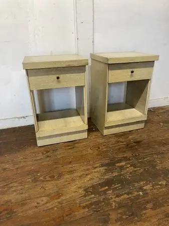 Pair of lime washed mid century modern night stands
