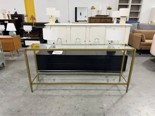 Uttermost Hayley Gold Glass Top 60 Console Entry Table Brand New