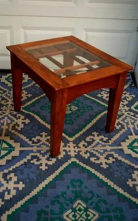 END TABLE Beveled Glass Top Inlay Living Room Furniture Night Stand