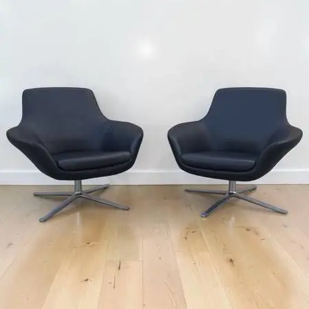 Coalesse Bob Leather Swivel Lounge Chairs by Pearson Lloyd - Free Delivery