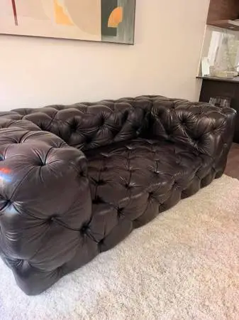 7’ Restoration Hardware Soho Tufted Leather Sofa Couch black