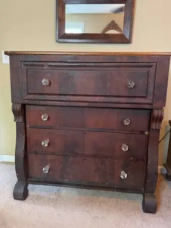 19th Century American Empire Mahogany Chest $75