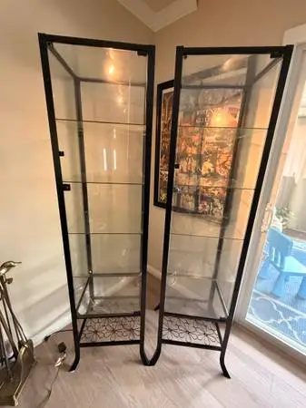 Glass shelves tall cabinet