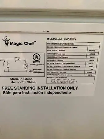 MagicChef 5cu mini freezer