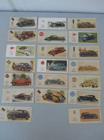6 different groups of collectable vintage car cards