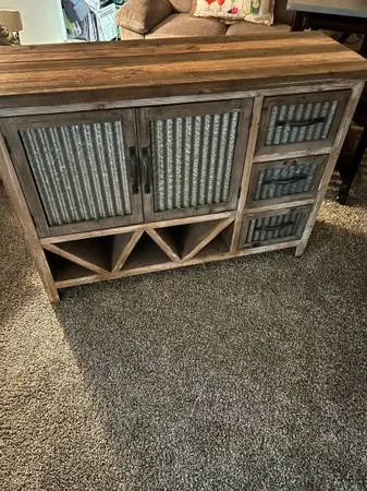 Rustic side table with storage underneath and 3 drawers
