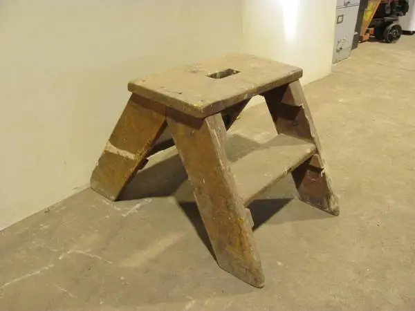 Vintage rustic primitive wood wooden double sided two step stool