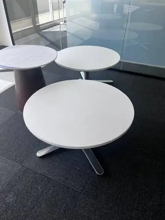 Round White Laminate Coffee Table-X-BASE chrome