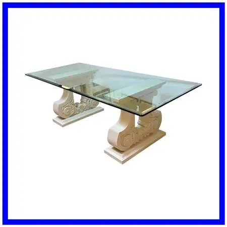 Kreiss Double Pedestal + Beveled Glass Top Dining Table