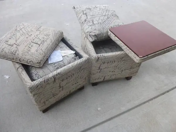 Set / Pair of 2 Cushioned Foot Stools With 2 Pillows inside each