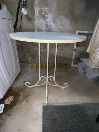 White Round Top Table w/ Metal Accent Base