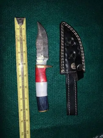 Damascus Red,White & Blue knife