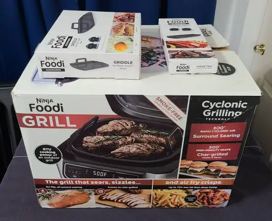 Ninja Foodi Grill Cooker with Accessories Griddle and Veggie Tray