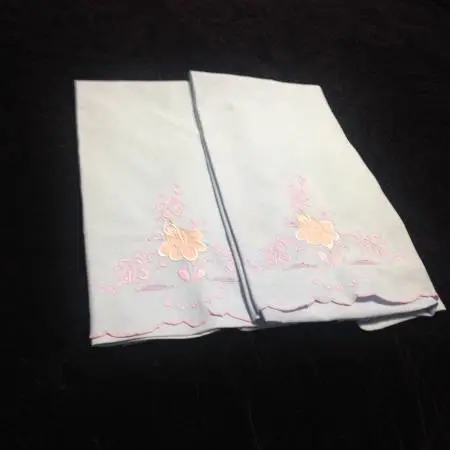 2 Vintage Blue Embroidered Pillowcases