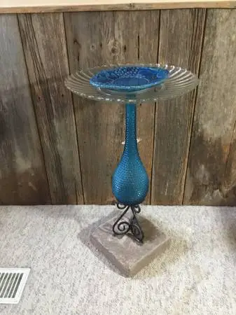 Handcrafted Upcycled Glass Bird Bath – Cobalt & Turquoise Blue Garden