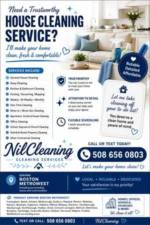 NilCleaning – HouseCleaning for Homes & Businesses txt 508-656-0803