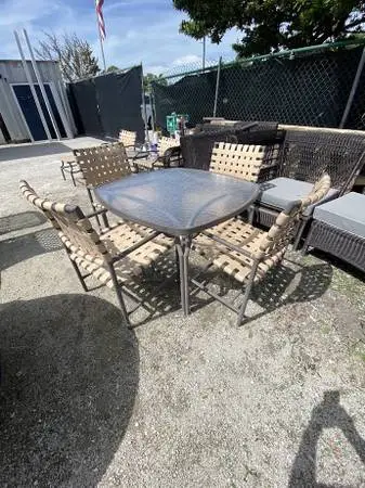 5 Piece Patio Glass Dining Table 4 Woven Strap Chairs Used Good Cond