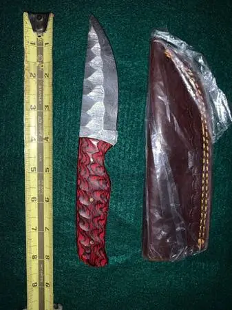 Damascus knife w/ Red & Black handle