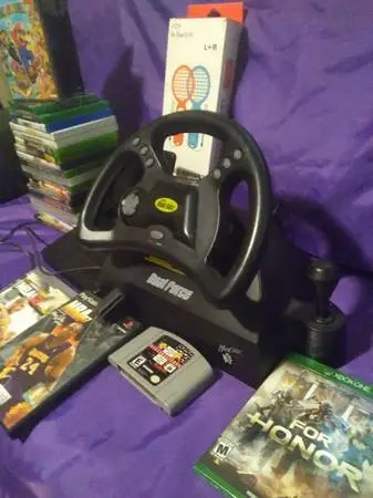 30 Combined Video Games With Mad Catz Steering Wheel Set +Accessories