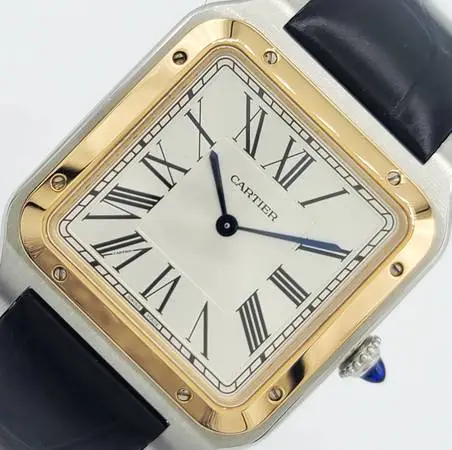 Cartier Mens 33.9MM Santos-Dumont W2SA0017 18K RG & SS W/ Leather Com