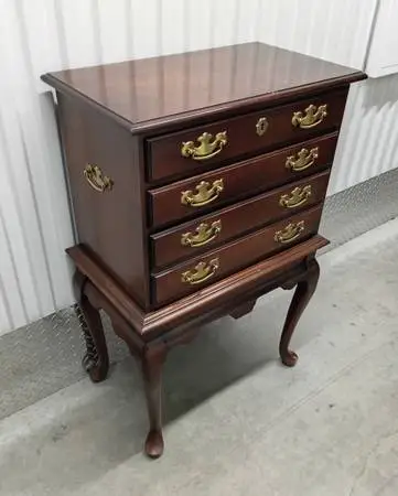 Queen Anne Style Cherry Silver Chest on Stand