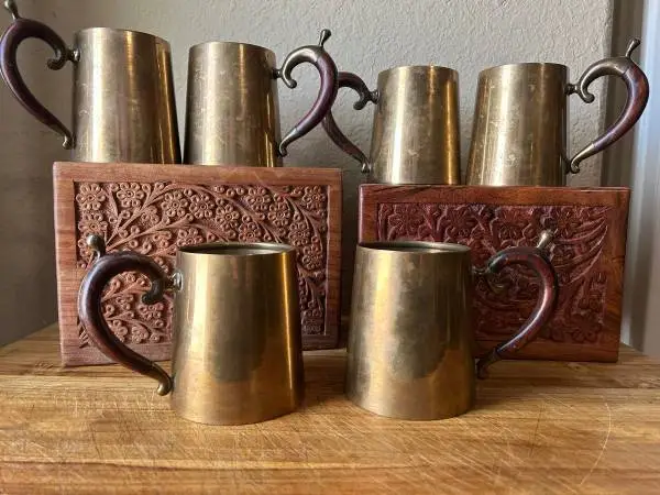 6pc Solid Brass Heavy Mugs