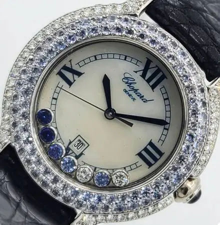 Chopard Happy Sport Ladies 33mm 18K WG W/ Dia & Sapphires 27/6323