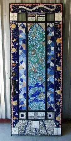 VNTG GULLAH GEECHEE FOLK ART SNAKE & SEA LIFE MOSAIC HEX DOOR