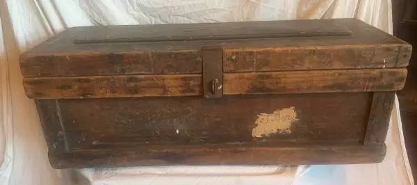 Antique Carpenters Wood Tool Chest Trunk Box