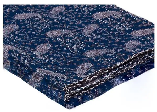 Taj Hotel Kantha Handcrafted Cotton Quilted Throw Blanket 50 X 70 Inch