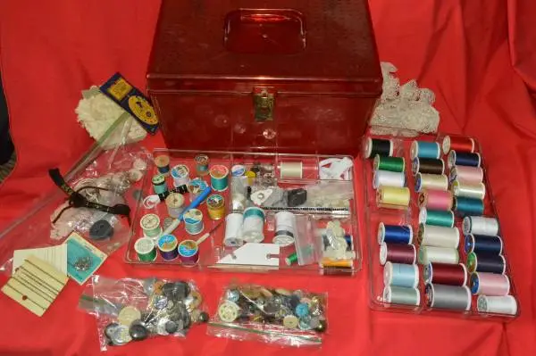 Vintage Wilhold Sewing Box with Lots Of Stuff Added More to the Lot